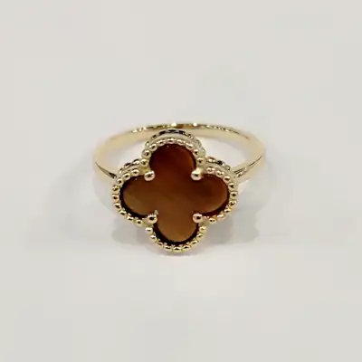 Позолочені каблучка Клевер в стилі Van Cleef Alhambra з тигровим оком — срібна прикраса